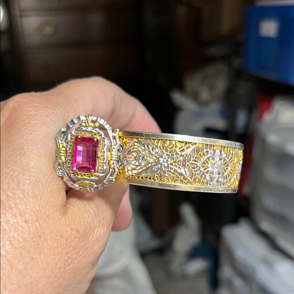 Vintage 1920 Art Deco JJ WHITE Bracelet with Pink Accent - Picture 5 of 5